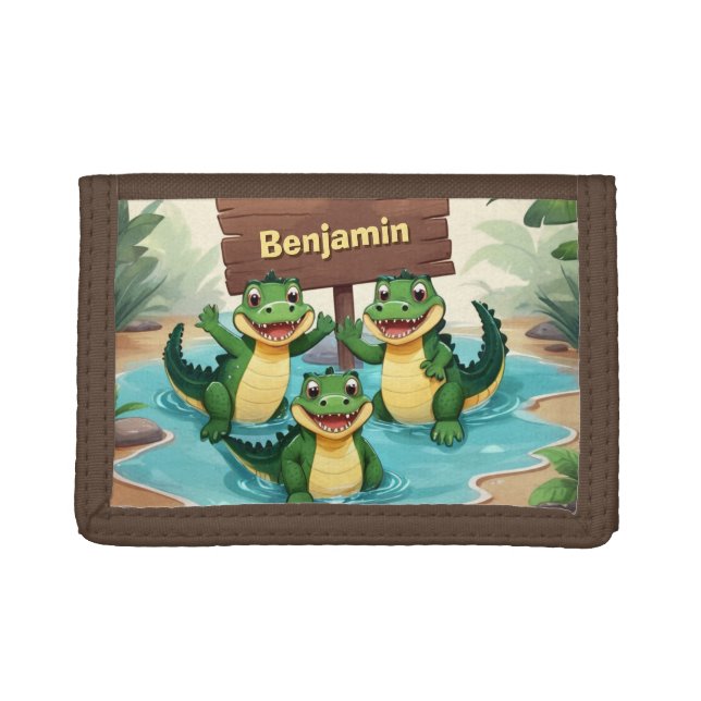 Personalized Cute Crocodiles Kids Trifold Wallet (Front)