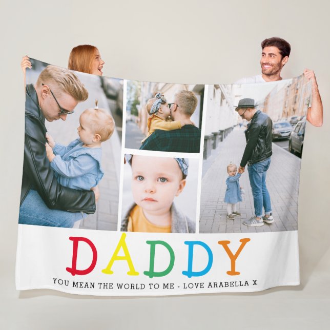 Personalized Cute 'Daddy' Photo Collage Keepsake Fleece Blanket (In Situ)