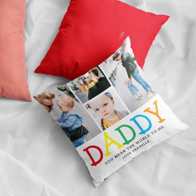 Personalized Cute 'Daddy' Photo Collage Keepsake Throw Pillow (Creator Uploaded)