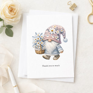 Personalized Cute Daisy Flower Gnome Thank you  Note Card