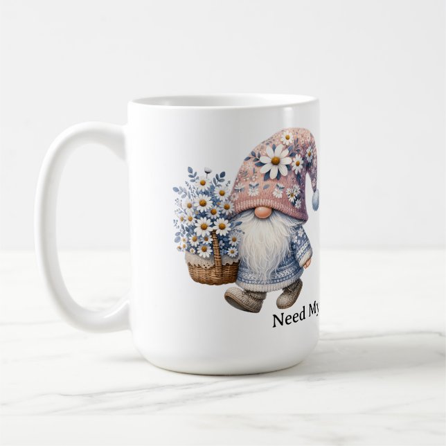 Personalized Cute Daisy Flower Gnome Women's Coffee Mug (Left)