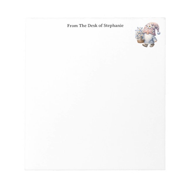 Personalized Cute Daisy Flower Gnome Women's Notepad (Front)