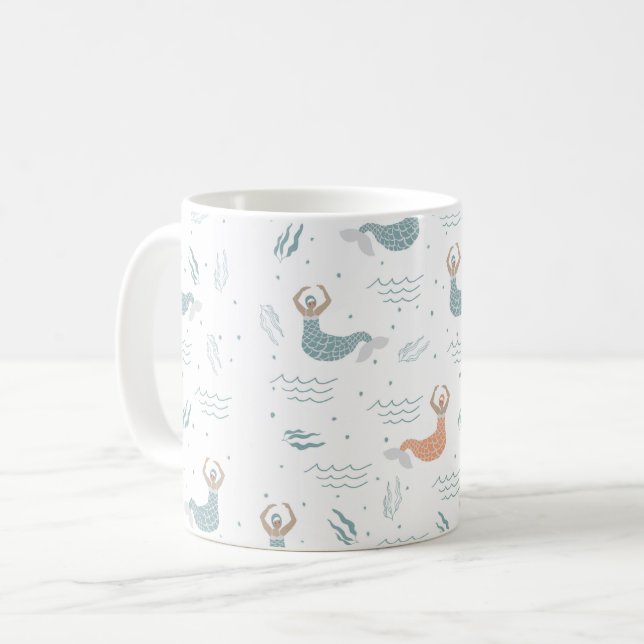 Personalized Cute Dancing Mermaid Illustration Sea Coffee Mug (Front Left)