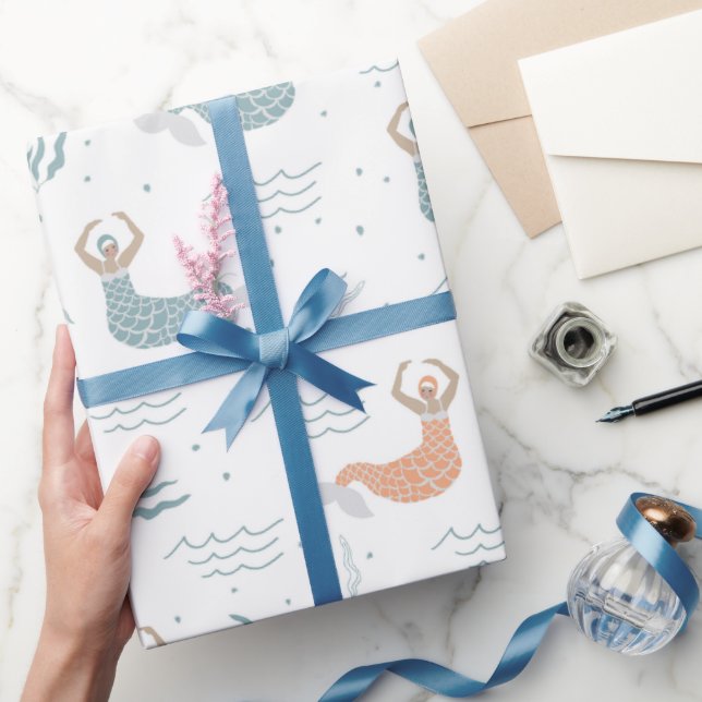 Personalized Cute Dancing Mermaid Illustration Sea Wrapping Paper (Gifting)