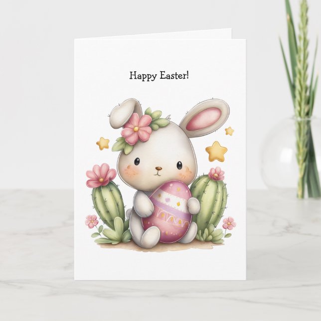 Personalized Cute Desert/Southwestern Easter Bunny Card (Front)