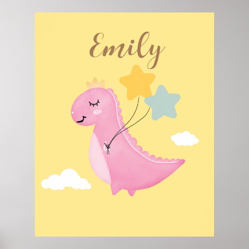 Personalized cute dino princess poster