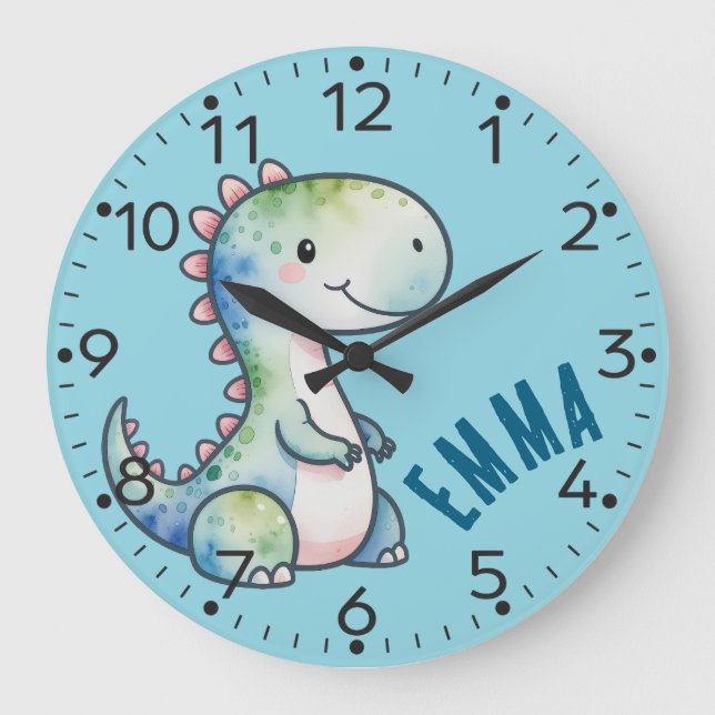 Personalized Cute Dino- Velociraptor Wall Clock (Front)