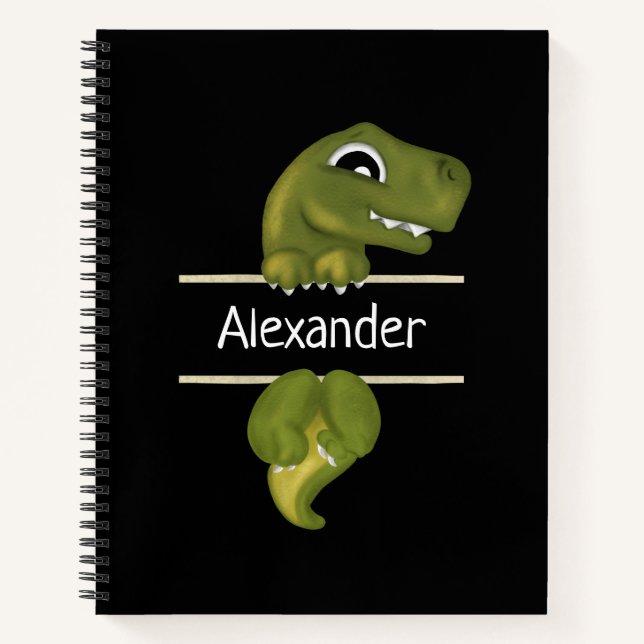Personalized Cute Dinosaur Black Notebook (Front)