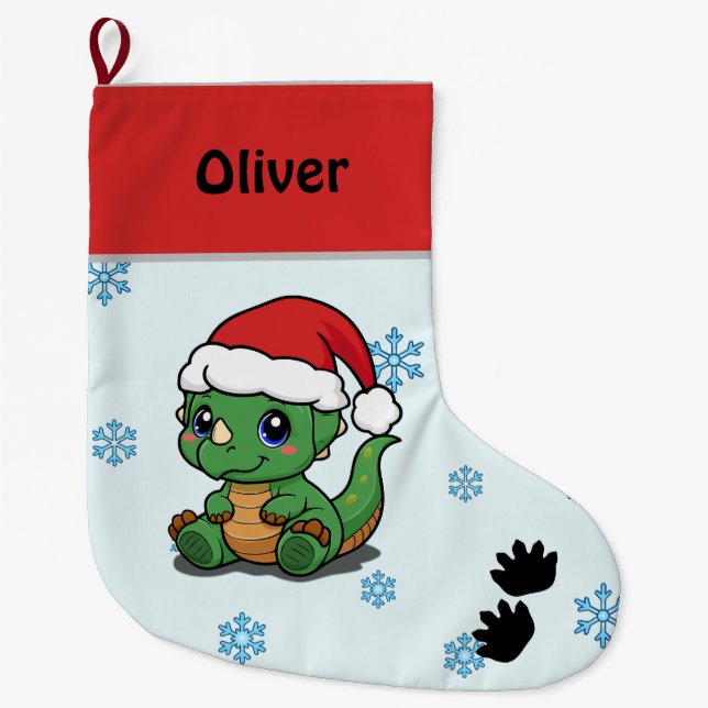 Personalized Cute Dinosaur Christmas Stocking (Front)