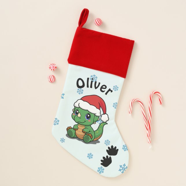 Personalized Cute Dinosaur Christmas Stocking (Front)