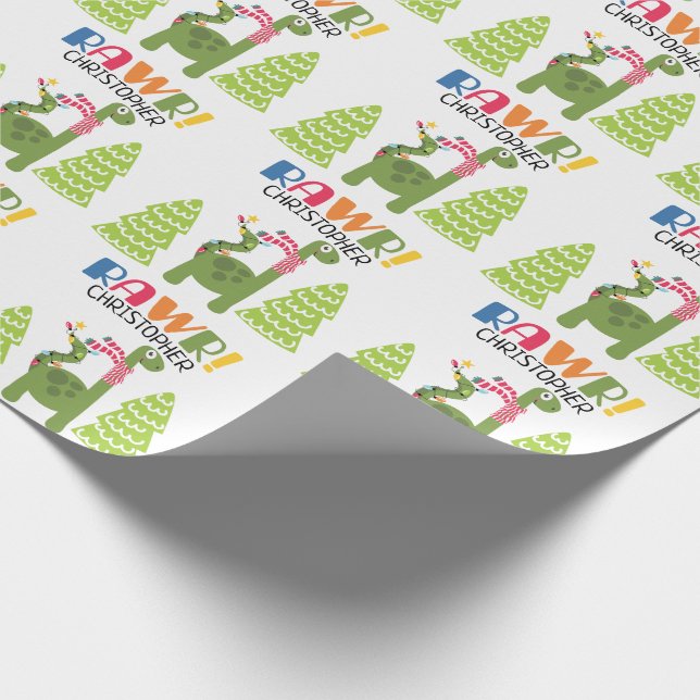 Personalized Cute Dinosaur Christmas Wrapping Paper (Corner)