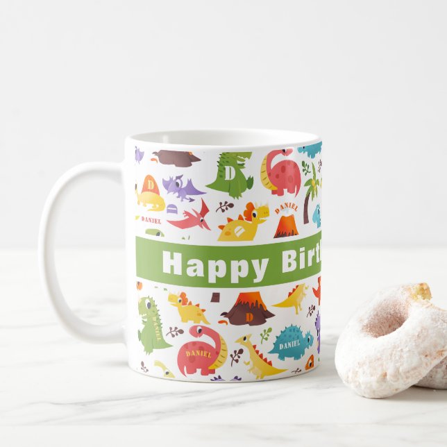 Personalized Cute Dinosaur  Coffee Mug (With Donut)
