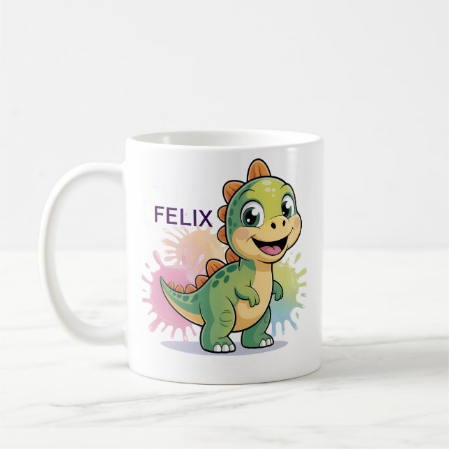 Personalized Cute Dinosaur Mug – Custom Name Gift  (Left)