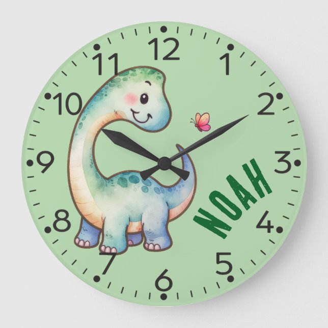 Personalized Cute Dinosaur, Wall Clock (Front)