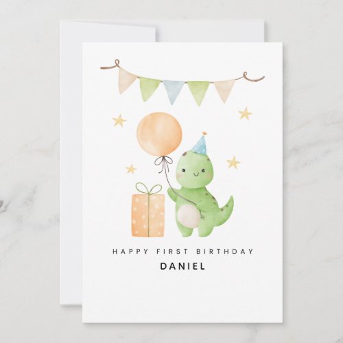 Personalized Cute Dinosaur Watercolor 1st Birthday
