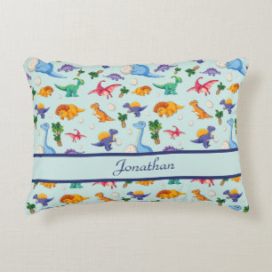 Personalized Cute Dinosaurs Blue Boy Baby Accent Pillow