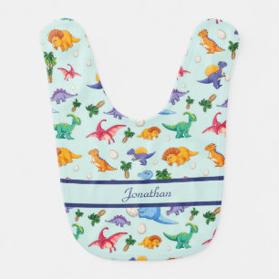 Personalized Cute Dinosaurs Blue Boy Baby Bib