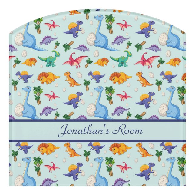 Personalized Cute Dinosaurs Boy Nursery Kid's Room Door Sign (Contour Front)