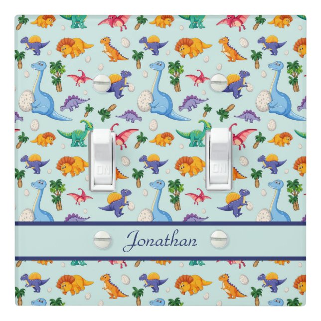 Personalized Cute Dinosaurs Boy Nursery Kid's Room Light Switch Cover (In Situ)