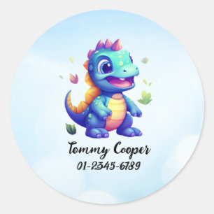 Personalized Cute dinosaurs, Name,Phone number Classic Round Sticker
