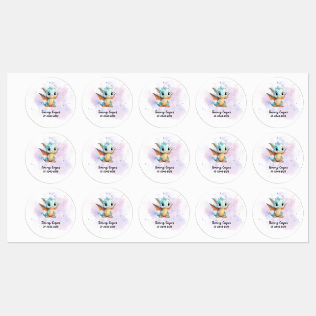 Personalized Cute dinosaurs,Name,Phone number Kids' Labels (Sheet)