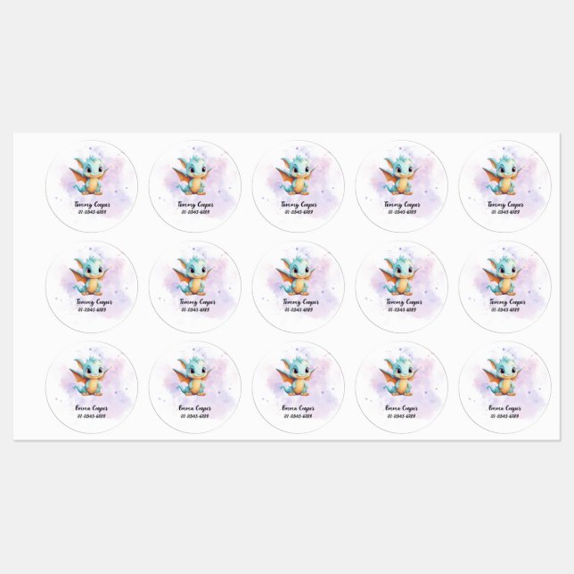 Personalized Cute dinosaurs,Name,Phone number Labels (Sheet)