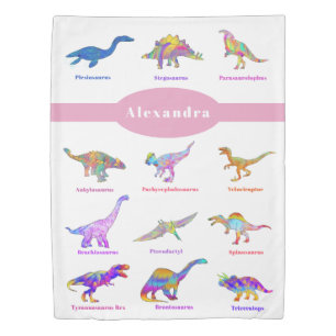 Personalized Cute Dinosaurs pink Duvet Cover