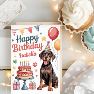 Personalized Cute Doberman Dog Birthday Card