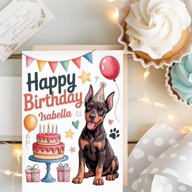 Personalized Cute Doberman Dog Birthday Card (Creator Uploaded)
