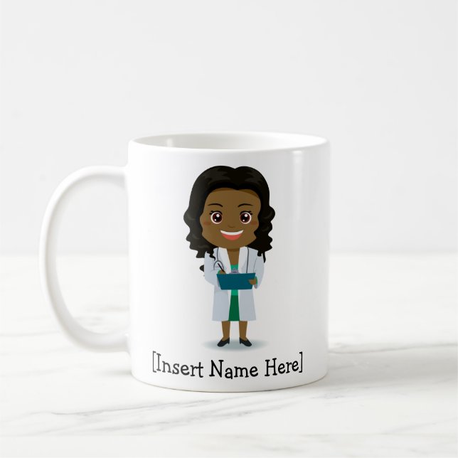 Personalized Cute Doctor, Black / African Female Coffee Mug (Left)