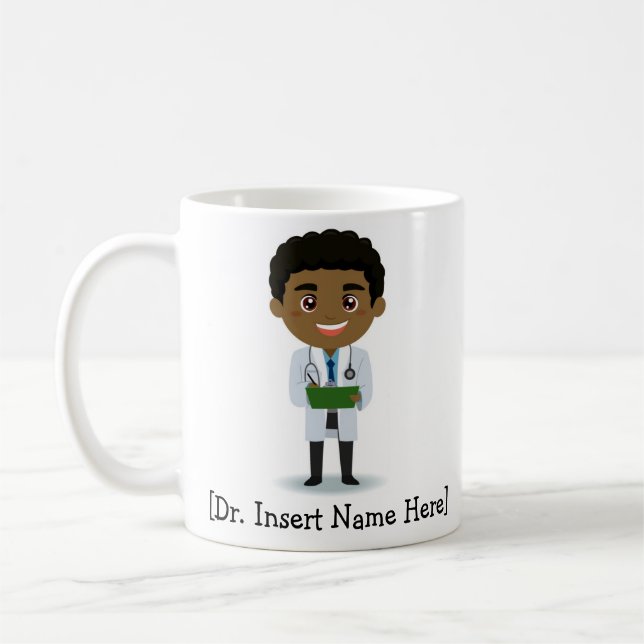 Personalized Cute Doctor, Black / African Male Coffee Mug (Left)