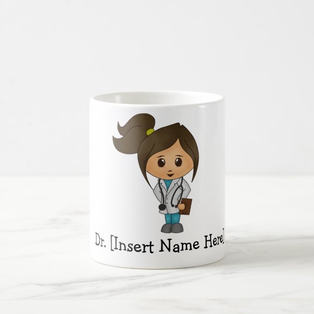 Personalized Cute Doctor, Brunette Female Coffee Mug (Center)