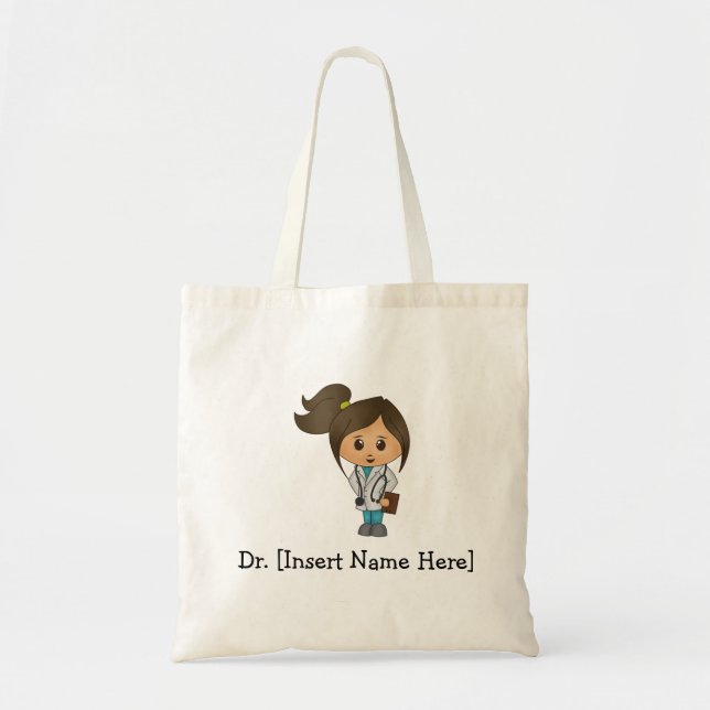 Personalized Cute Doctor, Brunette Female Tote Bag (Front)