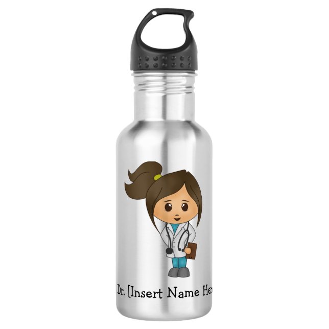 Personalized Cute Doctor Female Water Bottle (Front)