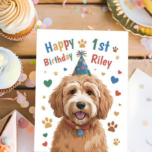 Personalized Cute Dog 1st Birthday Card for Kids