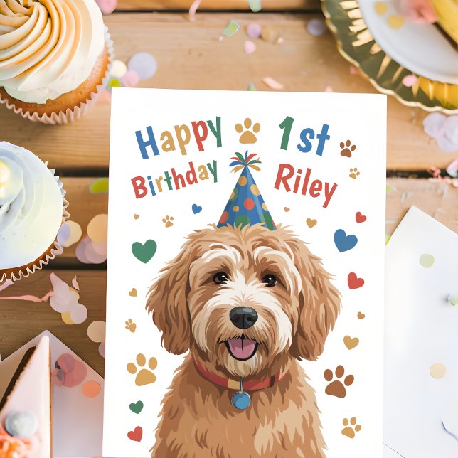 Personalized Cute Dog 1st Birthday Card for Kids  (Creator Uploaded)