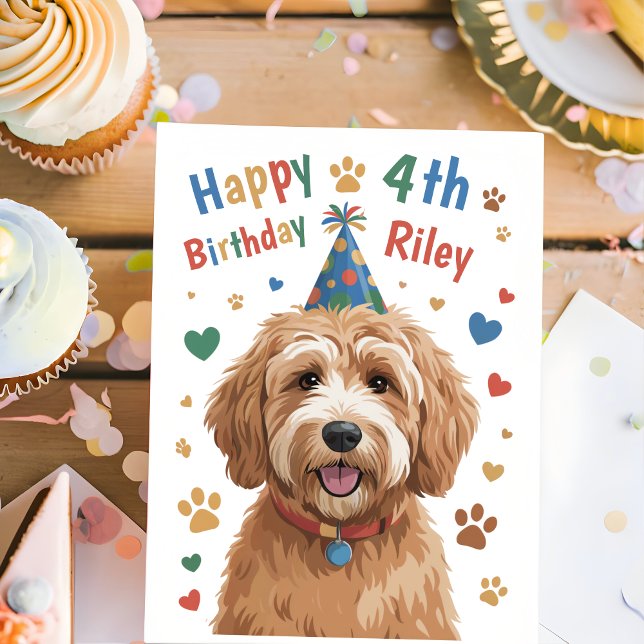 Personalized Cute Dog 4th Birthday Card for Kids  (Creator Uploaded)