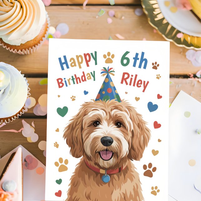 Personalized Cute Dog 6th Birthday Card for Kids  (Creator Uploaded)