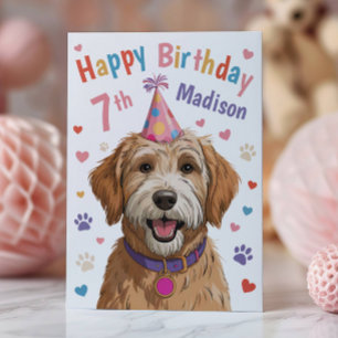 Personalized Cute Dog 7th Birthday Card for Kids