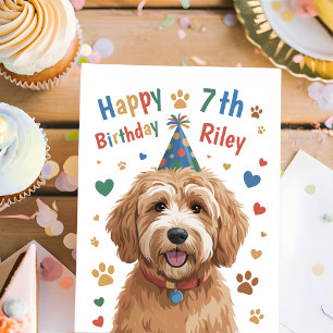 Personalized Cute Dog 7th Birthday Card for Kids