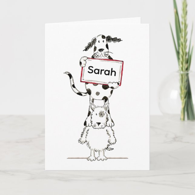 Personalized Cute Dog Acrobats Birthday Card (Front)