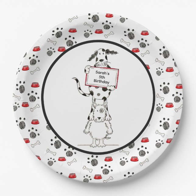 Personalized Cute Dog Acrobats Birthday Paper Plates (Front)