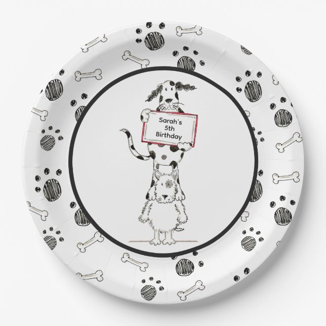 Personalized Cute Dog Acrobats Birthday Paper Plates (Front)