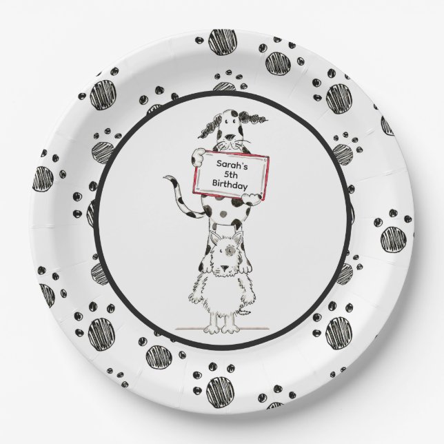 Personalized Cute Dog Acrobats Birthday Paper Plates (Front)