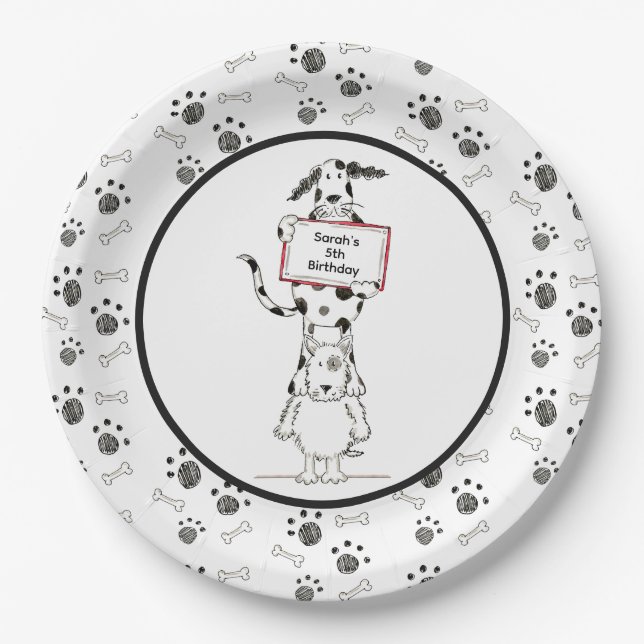 Personalized Cute Dog Acrobats Birthday Paper Plates (Front)