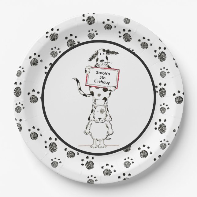 Personalized Cute Dog Acrobats Birthday Paper Plates (Front)