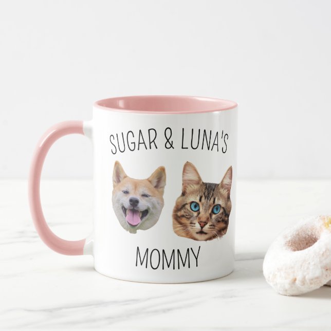 Personalized Cute Dog Cat Face Mug 2 Photos (With Donut)