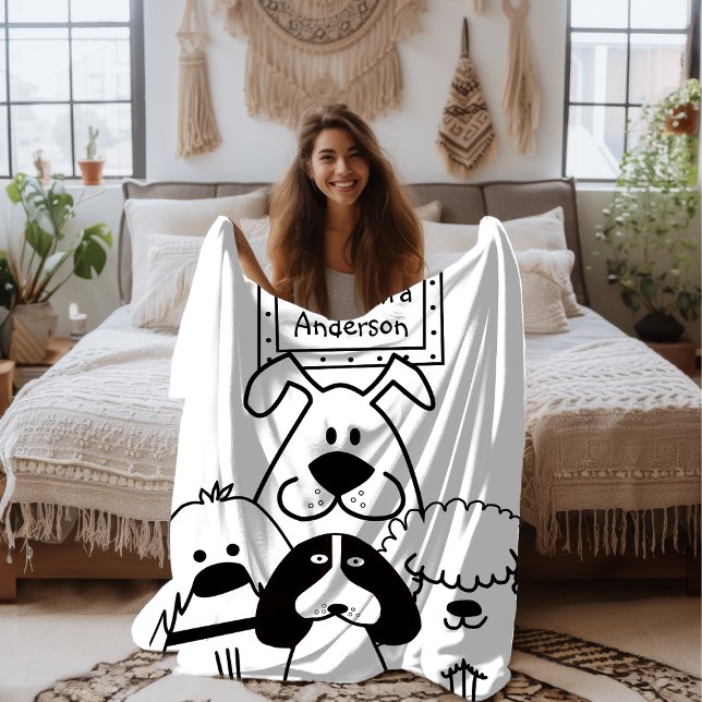 Personalized Cute Dog Doodle Fleece Blanket (Creator Uploaded)