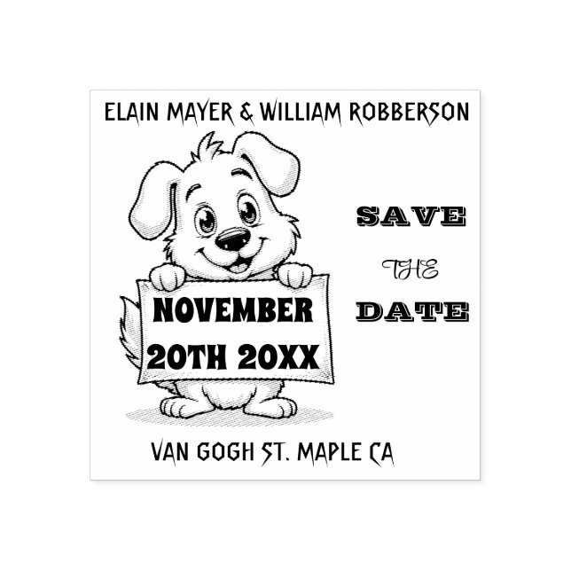 Personalized Cute Dog Save the DateWood Art Stamp (Imprint)