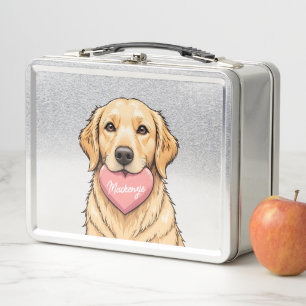 Personalized Cute Dog with Heart Metal Lunch Box